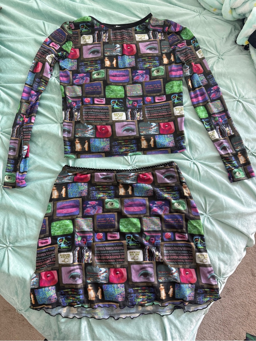 Dolls Kill Horoscopez Graphic Mesh Top w Skirt